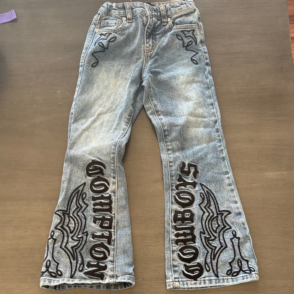 Compton Cowboys - youth size 5 Embroidered Denim Jeans with Black Accents